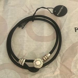 Pandora Moments Double Black Leather Bracelet